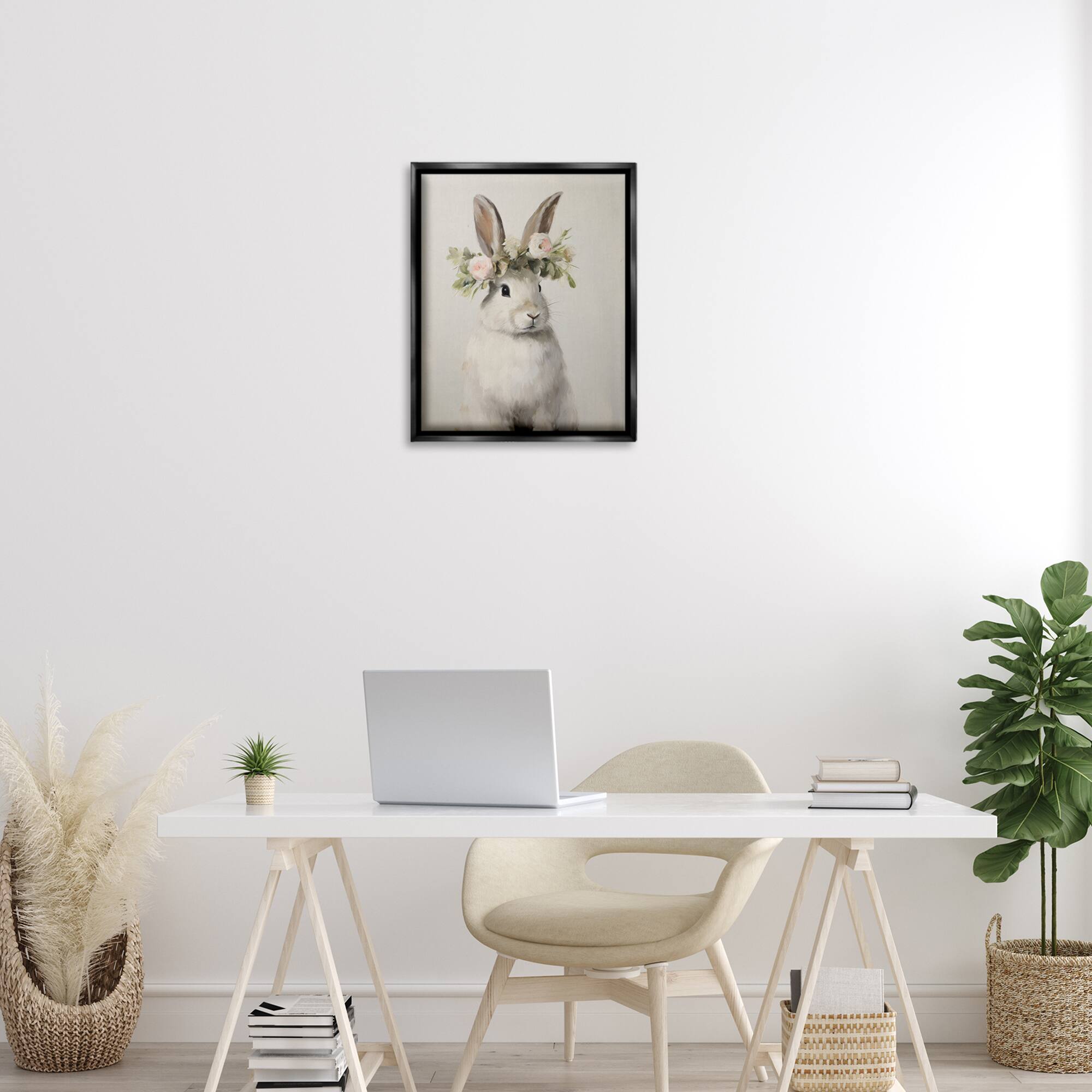 Stupell Industries White Bunny Floral Crown Floating Frame Wall Art